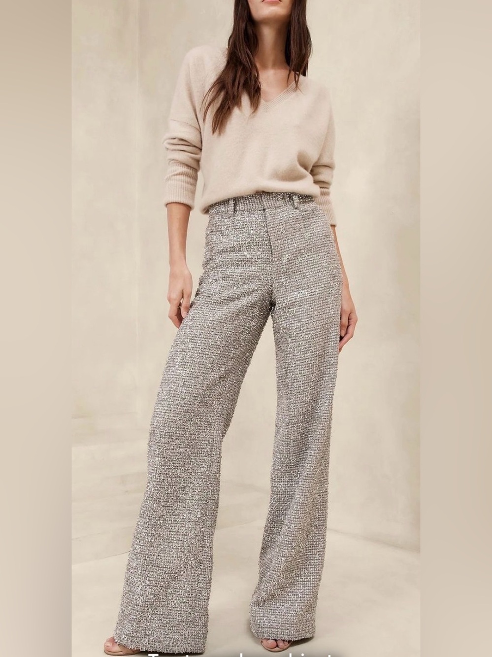 Banana Republic Coleta Tinsel Tweed Wide Leg Pants Silver Size 8